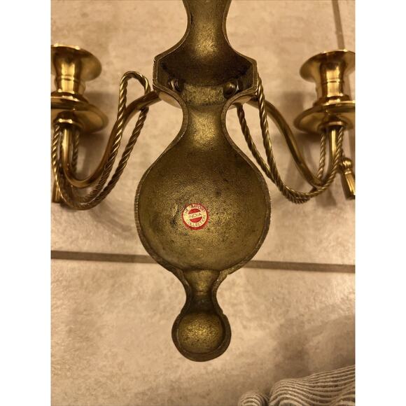 VINTAGE PAIR OF SOLID BRASS GEORGIAN STYLE SCONCES 13in. Made In India - Picture 14 of 16